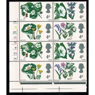 1967 Wild Flowers 4d (phos). Cylinder 3A 1B 2C 1D 1E 1F 2G 1H no dot block of eight SG 717-720
