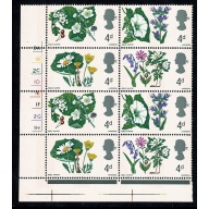 1967 Wild Flowers 4d (phos). Cylinder 3A 1B 2C 1D 1E 1F 2G 1H no dot block of eight SG 717-720