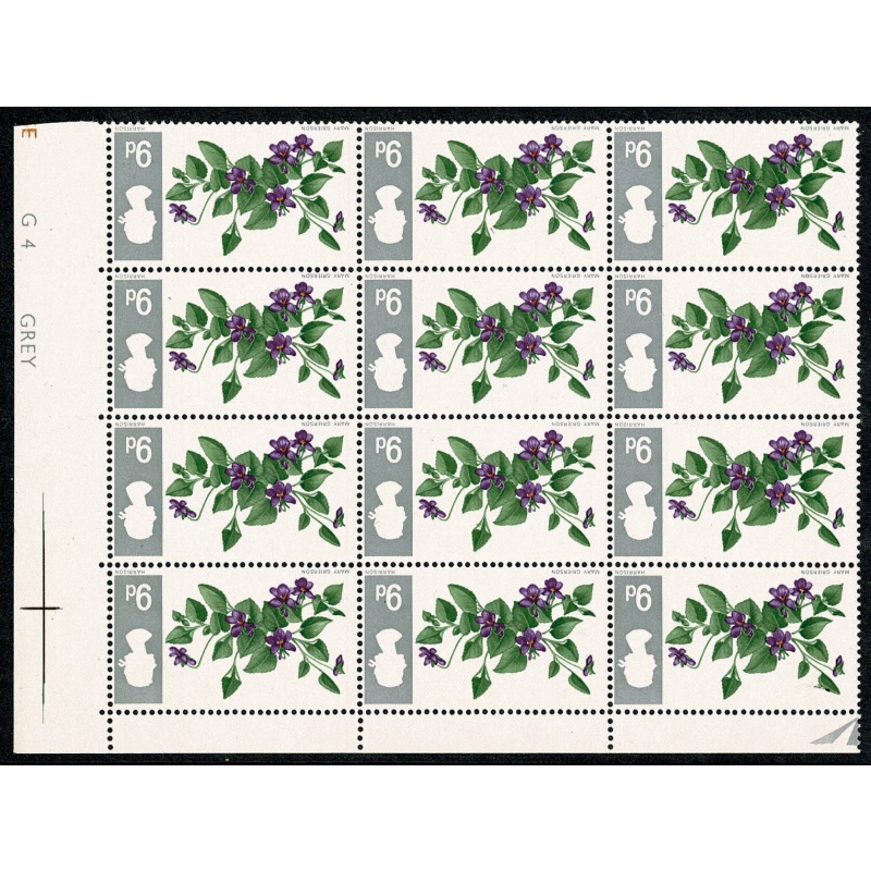 1967 Flowers 9d (ord). INVERTED WATERMARK. Block of twelve. SG 721Wi