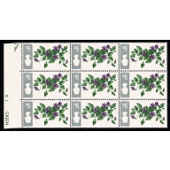 1967 Flowers 9d (ord). INVERTED WATERMARK. Block of nine. SG 721Wi