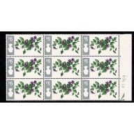 1967 Flowers 9d (ord). INVERTED WATERMARK. Block of nine. SG 721Wi