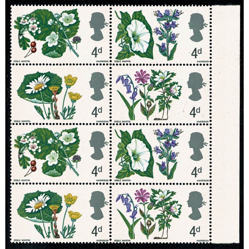 1967 Flowers 4d (phos). Listed variety "small green spot above leaf of wood anemone". SG 720p var