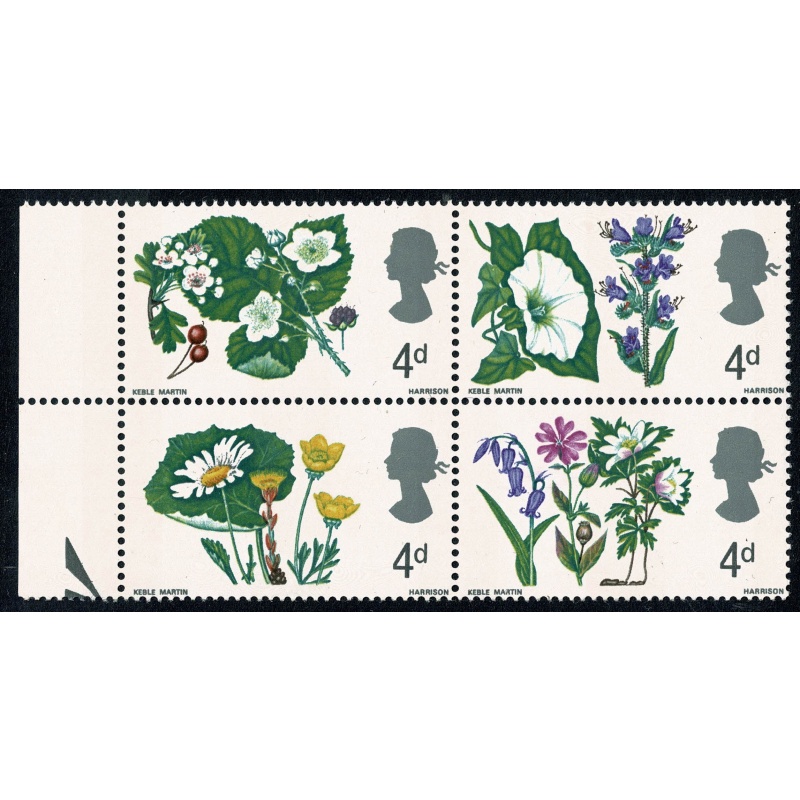 1967 Flowers 4d (phos). Listed variety "small green spot on wood anemone". SG 720p var