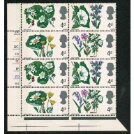 1967 Wild Flowers 4d (phos). Cylinder 3A 1B 2C 1D 1E 1F 2G 1H no dot block of eight SG 717-720