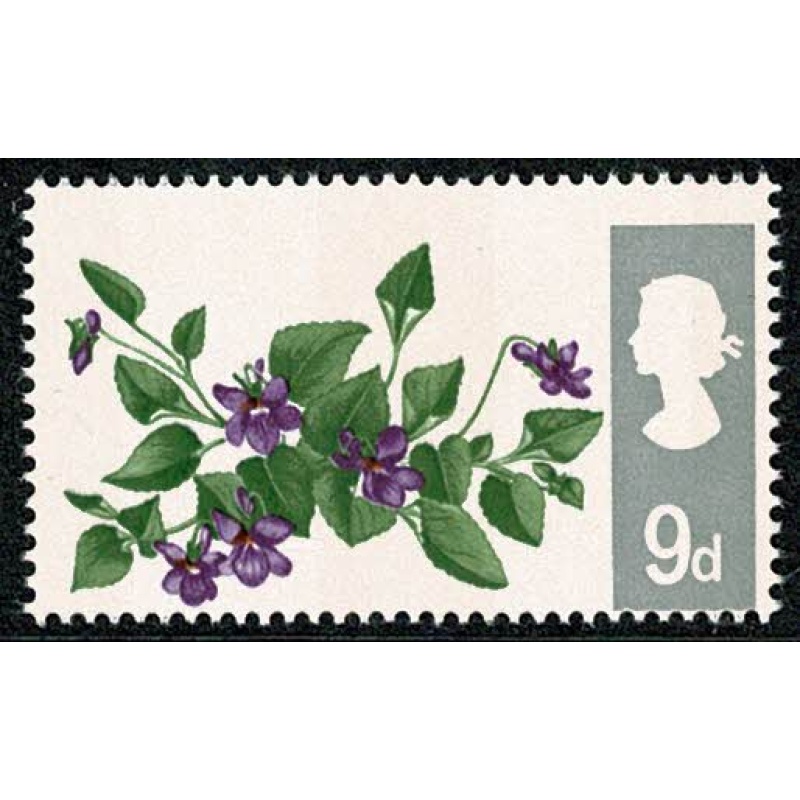 1967 Flowers 9d (phos). HORIZONTAL PERFORATION SHIFT.