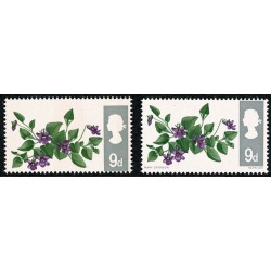 1967 Flowers 9d (phos). HORIZONTAL PERFORATION SHIFT.