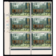 1967 Paintings 1/6. Cyl. 2A 1B 1C 1D 1E 1F dot block of six. SG 750