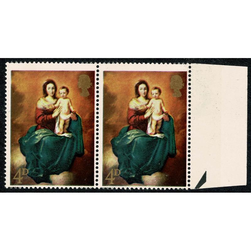 1967 Christmas 4d. PERFORATION SHIFT PAIR with MINOR COLOUR SHIFT.