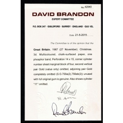 1967 Christmas 3d MISSING GOLD Col. 1. MISSING VALUE ONLY Col.2. David Brandon Certificate