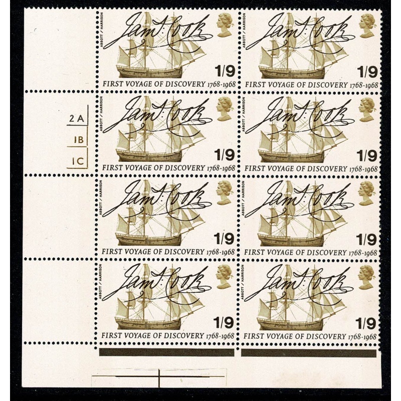 1968 Bridges  1/9  Cyl. 2A 1B 1C no dot block of eight.