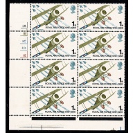 1968 Anniversaries 1/- Cyl. 1A 1B 1C 1D 1E no dot block of eight.