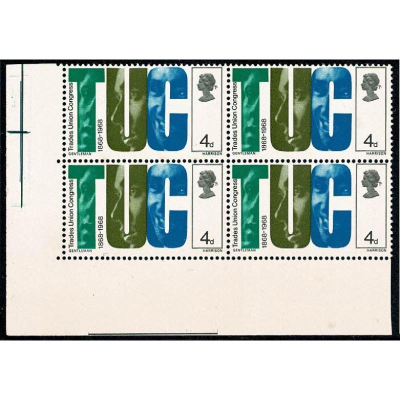 1968 Anniversaries 4d. SHIFT OF BLUE. Block of four. SG 767 var