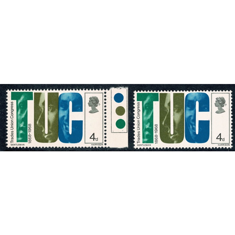 1968 Anniversaries 4d. SHIFT OF BLUE COLOUR LEFT. SG 767 var