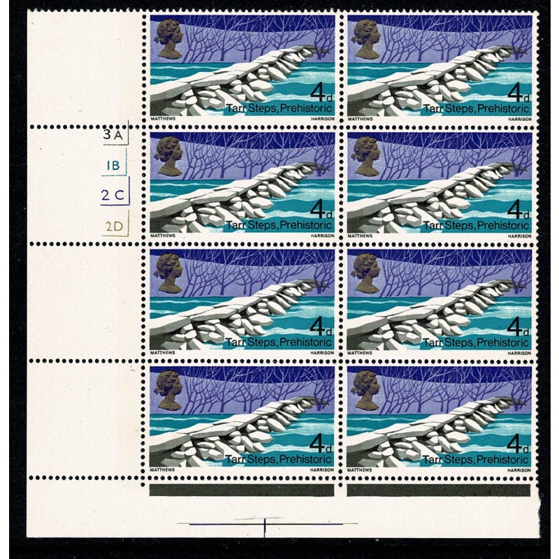 1968 Bridges  4d  Cyl. 3A 1B 2C 2D no dot block of eight.