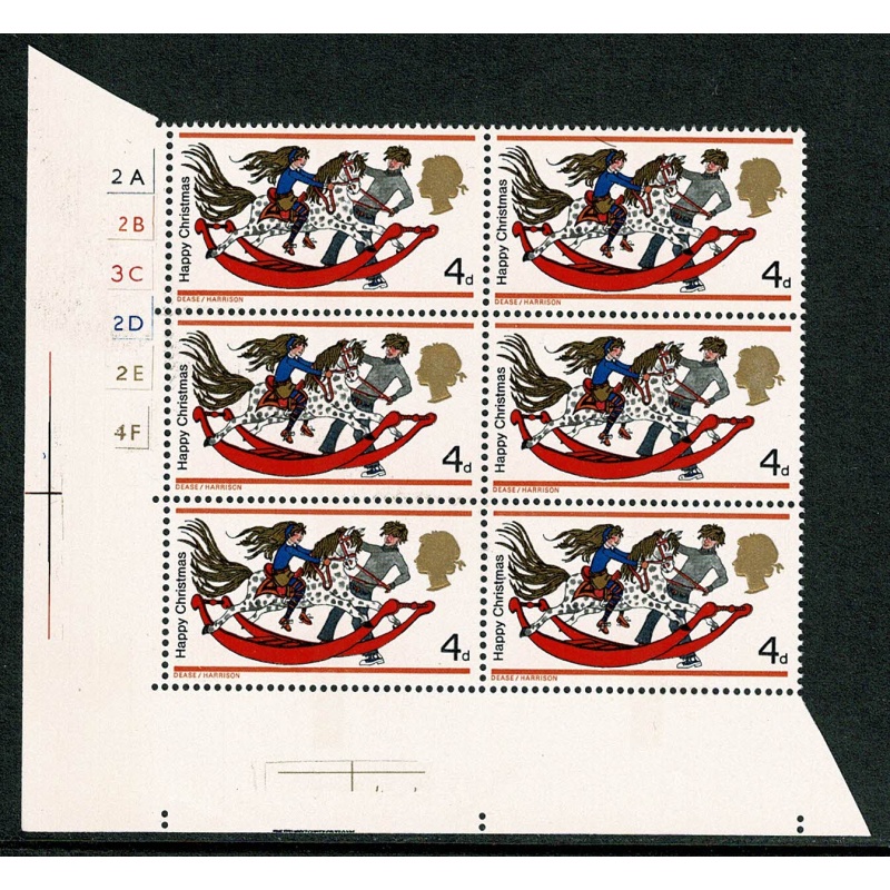 1968 Christmas 4d Cyl. 2A 2B 3C 2D 2E 4F no dot block of six