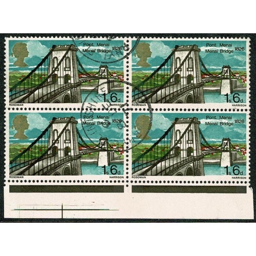 1968 Bridges 1/6. "green spot above arch" minor constant variety. Fine used block of four.