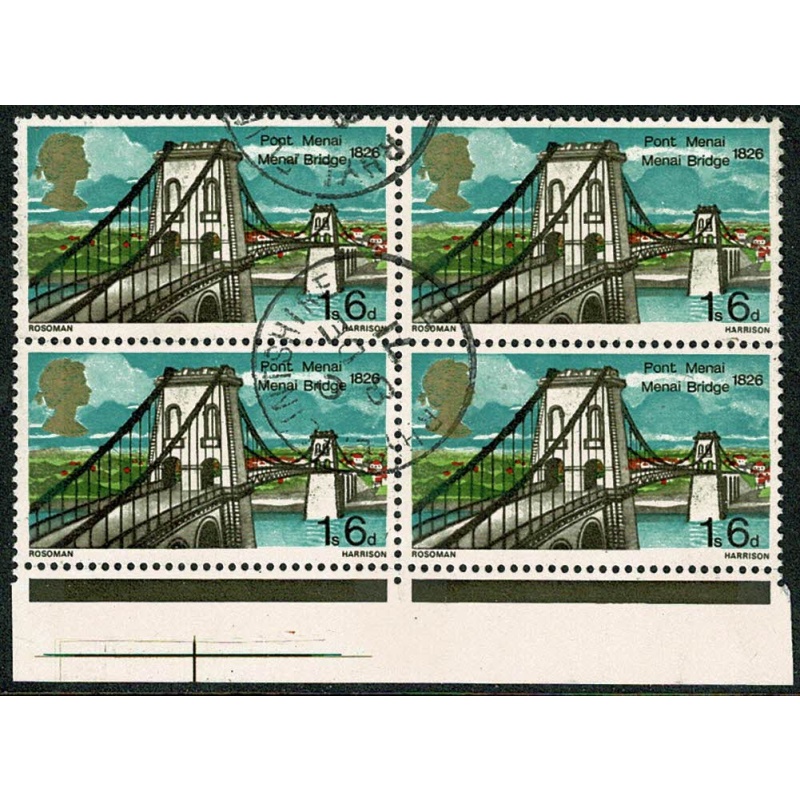 1968 Bridges 1/6. "green spot above arch" minor constant variety. Fine used block of four.