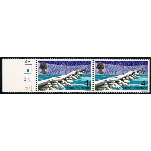 1968 Bridges 4d. MISSING PHOSPHOR. Cylinder pair. SG 763y.