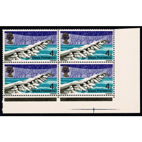 1968 Bridges 4d. PRINTED ON GUMMED SIDE. Block of four SG 763a
