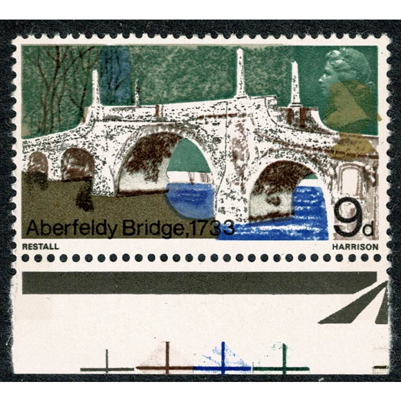 1968 Bridges  9d . DOWNWARD SHIFT OF GOLD. SG 764 var.