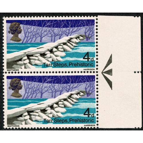 1968 Bridges 4d. PRINTED ON GUMMED SIDE. Positional pair with listed variety. SG 623a