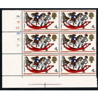 1968 Christmas 4d Cyl. 1A 1B 2C 1D 1E 2F no dot block of six