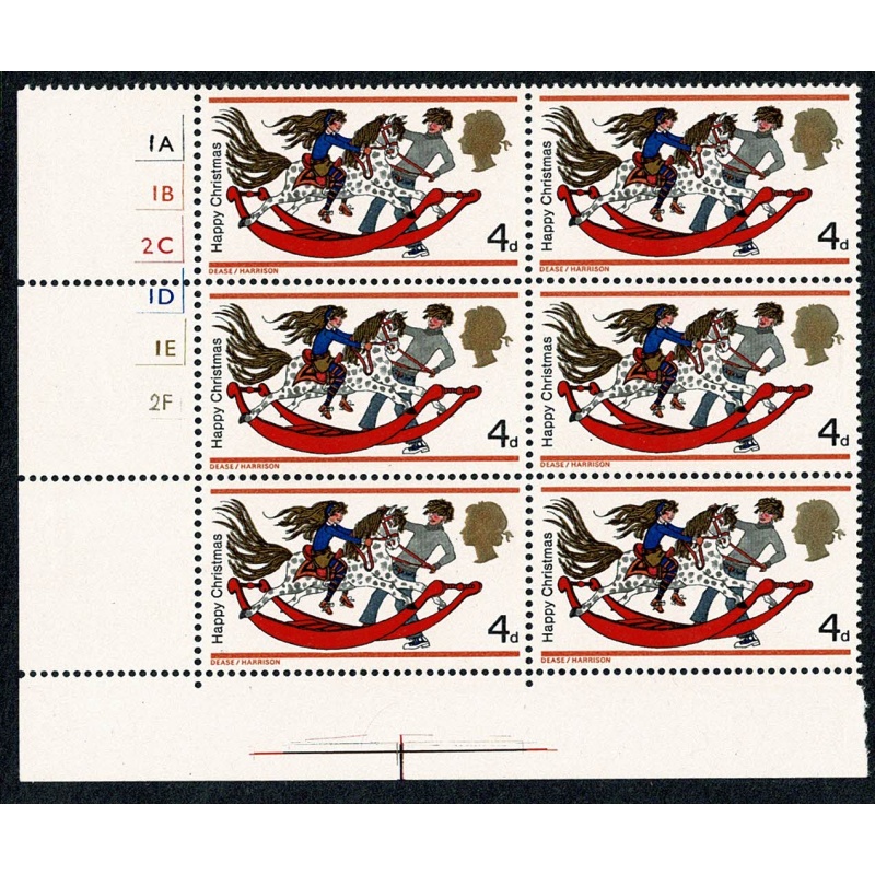 1968 Christmas 4d Cyl. 1A 1B 2C 1D 1E 2F no dot block of six