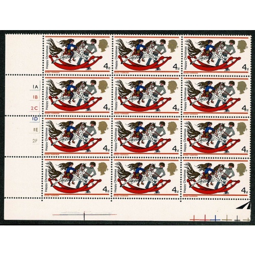 SG 775Ey. 1968 Christmas 4d (Rembrandt Printing). Missing Phosphor.Cyl.block