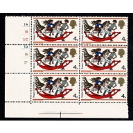 1968 Christmas 4d (Rembrandt) Cyl. 1A 1B 2C 1D 1E 2F no dot block of six.  SG 775