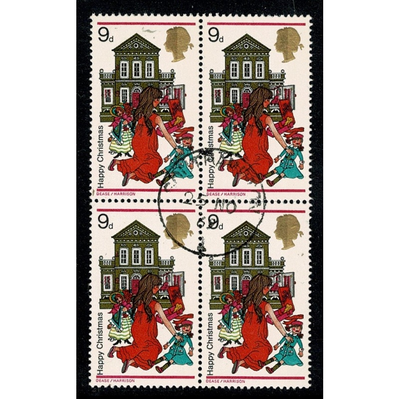 1968 Christmas 9d. Fine Used block of four. SG 776