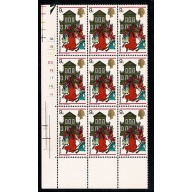 1968 Christmas 9d Cyl. 1A 1B 1C 2D 1E 1F 1G 1H no dot block of nine. SG 776