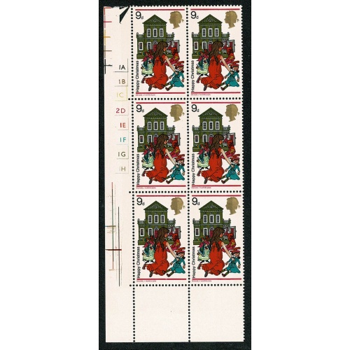 1968 Christmas 9d Cyl. 1A 1B 1C 2D 1E 1F 1G 1H no dot block of six