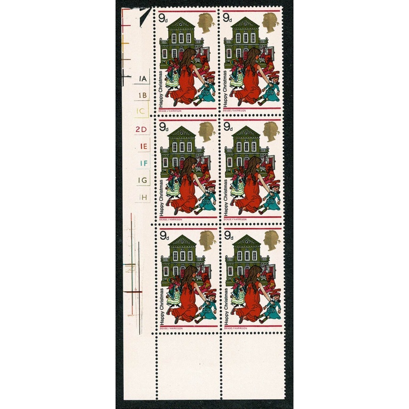 1968 Christmas 9d Cyl. 1A 1B 1C 2D 1E 1F 1G 1H no dot block of six