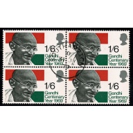 1969 Gandhi 1/6/ Fine Used block of four. SG 807