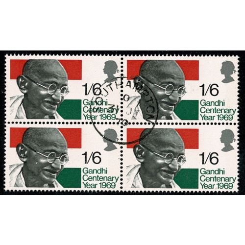1969 Gandhi 1/6/ Fine Used block of four. SG 807