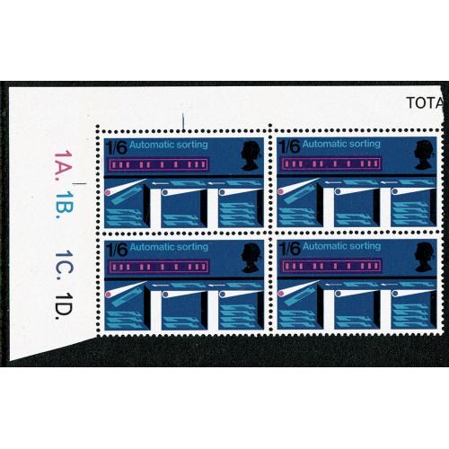 1969 Post Office Technology 1/6. Plate 1A1B1C1D dot block of four