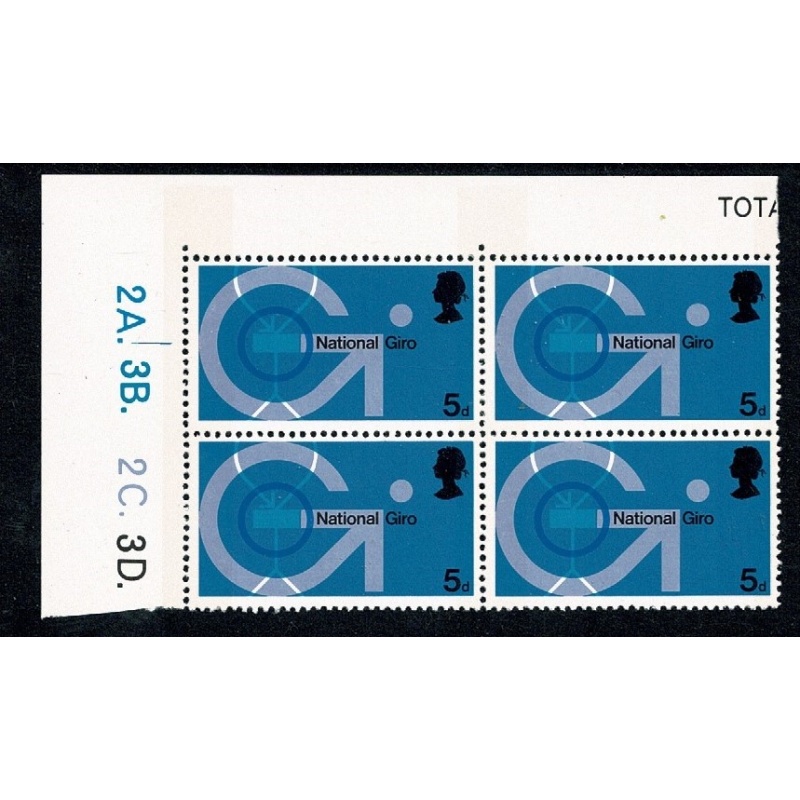 1969 Post Office Technology 5d. Cyl. 2A 3B 2C 3D dot block of four. SG 808