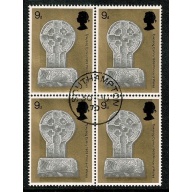 1969 Investiture 9d. Fine used block of four. SG 805