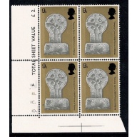 1969 Investiture 9d - Cyl. 1A 1B 1C 1D dot block of four. SG 805