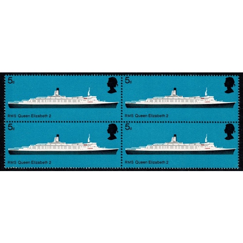 1969 Ships 5d. Missing Phosphor. UM block of four. SG 778y