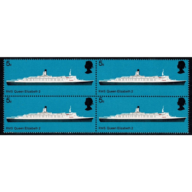 1969 Ships 5d. Missing Phosphor. UM block of four. SG 778y