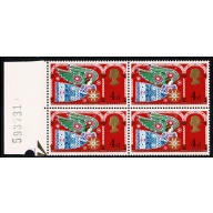 1969 Christmas 4d (3½mm band). EXTRA 14mm PHOS BAND. Positional block. SG 812b var