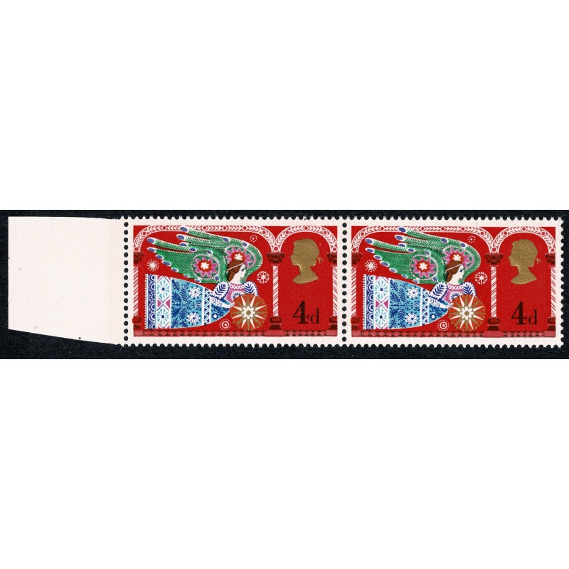 1969 Christmas 4d (3½mm band). EXTRA 14mm PHOS BAND. Marginal pair. SG 812b var