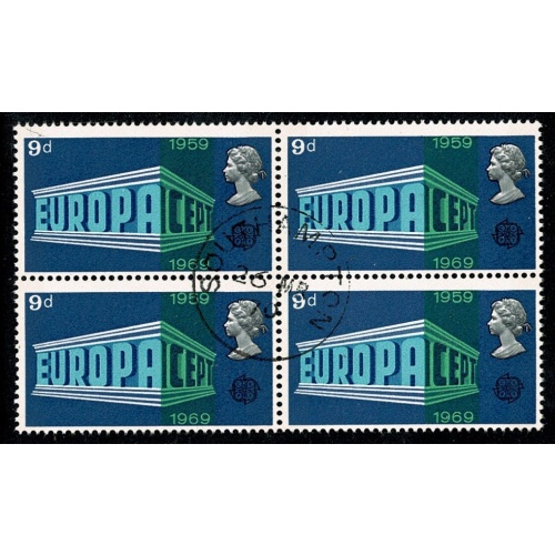 1969 General Anniversaries 9d. Fine Used block of four. SG 792
