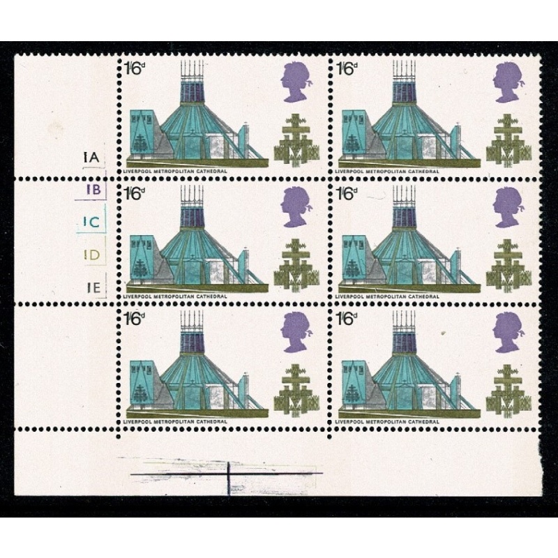 1969 Cathedrals 1/6 Cyl 1A 1B 1C 1D 1E no dot block of six. SG 801