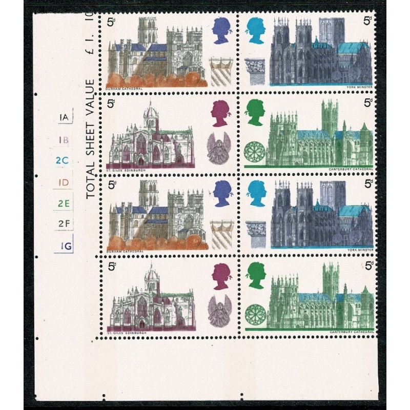 1969 Cathedrals 5d. Cyl. 1A 1B 2C 1D 2E 2F 1G no dot block of eight