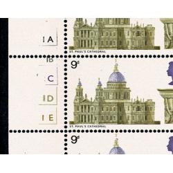 1969 Cathedrals 9d . Cyl. 1A 1B 2C 1D 1E no dot block of 6 absent 2