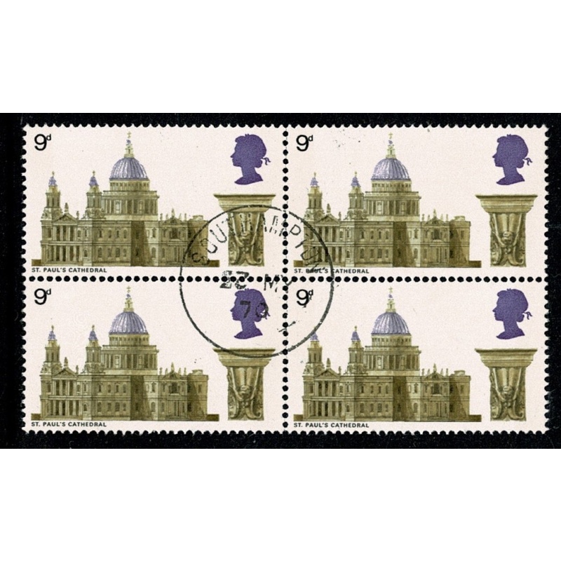 1969 Cathedrals 9d. Fine Used block of four. SG 800