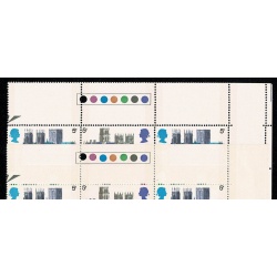 1969 Cathedrals 4d s/t block. SHIFT OF BLACK AND PURPLE. SG 796/799 var.