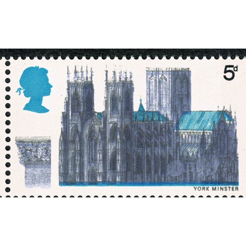 1969 Cathedrals 5d. Se-tenant block SHIFT OF BLUISH VIOLET. SG 796a var.